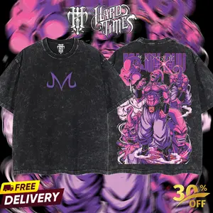 HardTimesClothing - Majin Buu Dragon Ball Vintage Unisex Oversize Anime Manga Acid Washed Heavyweight Cotton T-shirt, graphic tee,anime merch fan, outfits men