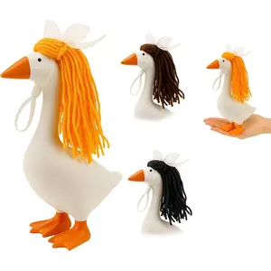 3 Pcs Knitted Wigs for 7 Inch Desk Goose Tabletop Goose Outfits Accessory Mini Porch Goose Wig for 7 Inch Geese Figurine Desktop Home Decoration (Short)
