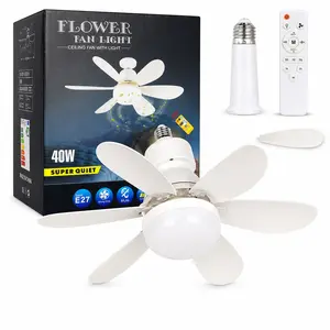 Socket Fan Light 20.5IN White Led Bulb with Remote Dimmable Screw in Combo for Garage Kitchen Bedroom Balcony Living Room Tools Store Laundry Room