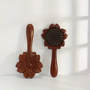 Sandalwood Air Cushion Comb-7 Inch Portable Scalp Massage Hair Brush High-quality Wood Non-toxic Unique Flower Shape for All Hair Types Combing Modeling Grooming Dandruff Remover UnisexGift