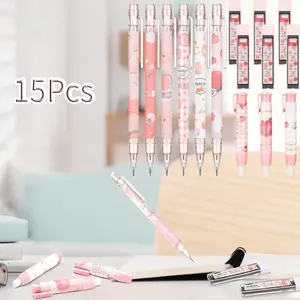 15 Pcs Christmas Kawaii Mechanical Pencil Set Cute Peach Mechanical Pencils with Tubes 0.5 mm Pen Refills and Erasers for Kids Student Xmas Stocking Stuffing Party Favors