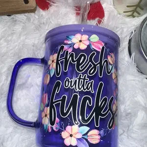 Fresh Outta F**ks mug or glass can with Lid and Straw! Coffee Drink Drinkware Tumbler