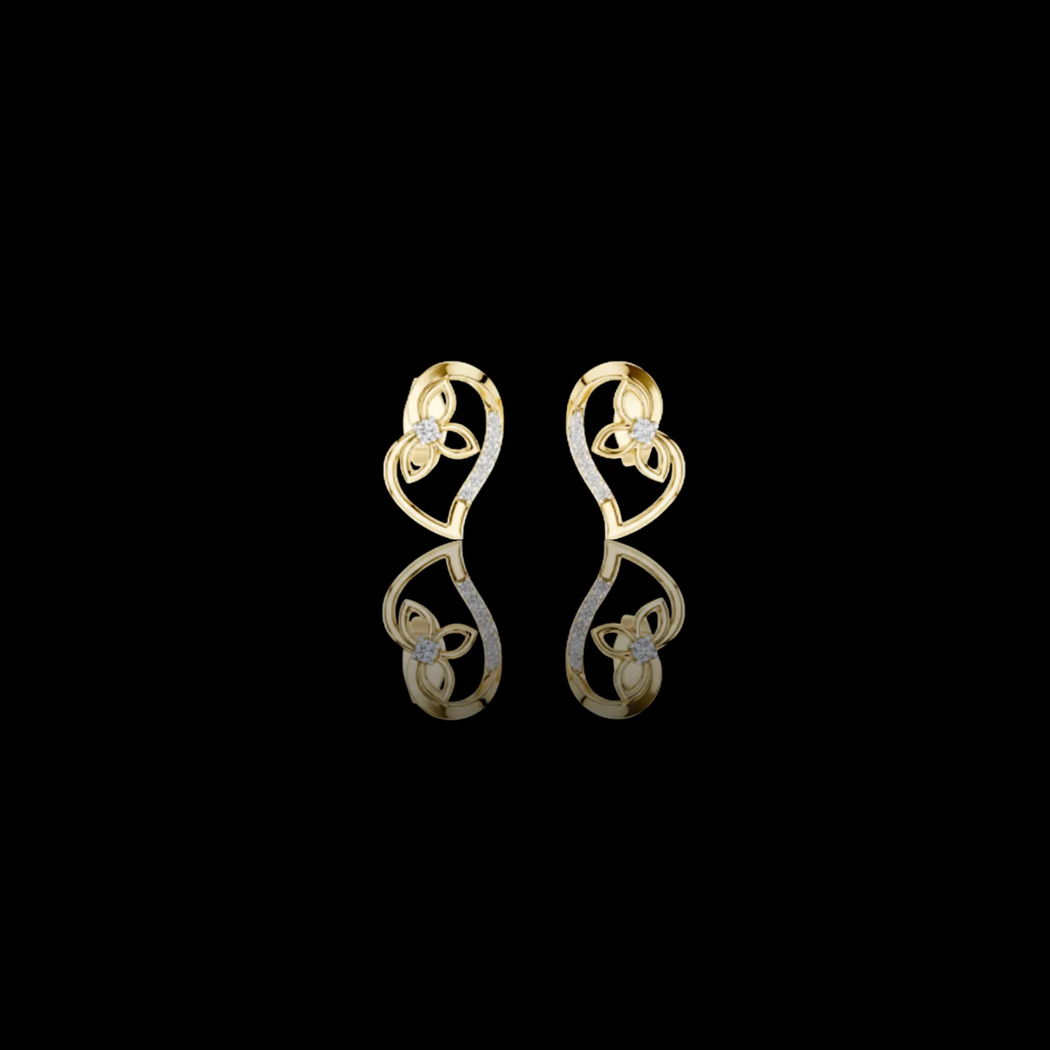 Eternal Heart Floral Diamond Stud Earrings with Round Lab Diamonds