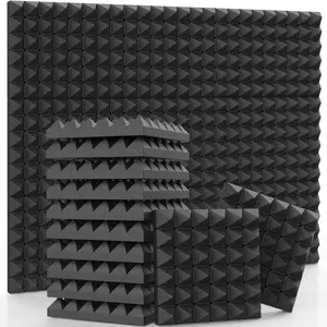 24 Pack-12 x 12 x 2 Inches Pyramid Designed Acoustic Foam Panels, Sound Proof Foam Panels Black, High Density and Fire Resistant Acoustic Panels, Sound Panels, Studio Foam for Wall and Ceiling Durable
