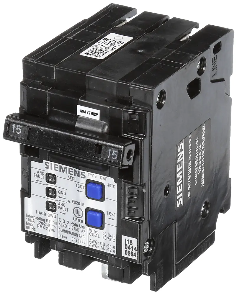 Siemens QP Series Q215AFC 15-Amp Double-Pole Circuit Breaker, 120/240V, 10 KAIC, Overload-Safe, Plug-and-Play, Genuine OEM Part, UL Listed, for QP Series Load Centers, Residential Use