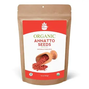 SPICY ORGANIC Annatto Seeds Whole 16 Oz. – USDA Certified Organic - All-Natural Achiote Seeds Spice and Seasoning for Rice, Cheese, Sauces, Achiote Paste, Recado Rojo, Meats, Poultry and Fish Flavor