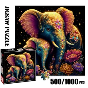 1pc 1000 piece adult puzzle 58x58cm Embellished Elephant and Baby with Floral Accents 500 pieces of paper puzzle, suitable for adults and families, large-scale DIY puzzle interactive toy games, bir