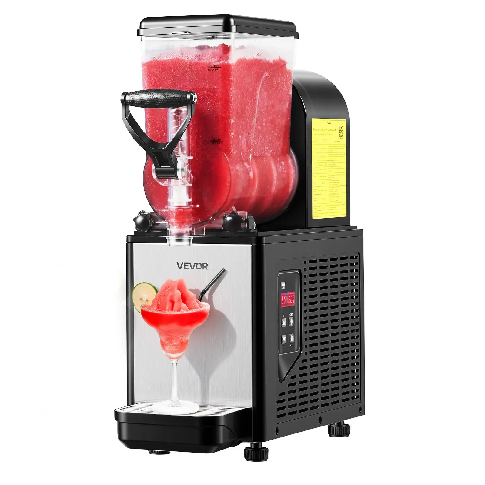 VEVOR Commercial Slushy Machine, 6L/1.6Gal Durable Frozen Drink Maker with Self-Cleaning & LED Display, Ideal for Bars & Frozen Juice, Margarita, Milkshake Preparation, Adjustable Temperature
