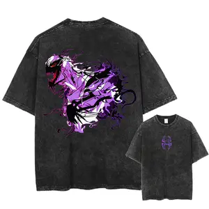 Retro Vintage Spider & Ven0m -  Superhero Double Printed Oversized Mineral Washed Unisex T-Shirt Gift For Fan Cotton Fabric anime graphic