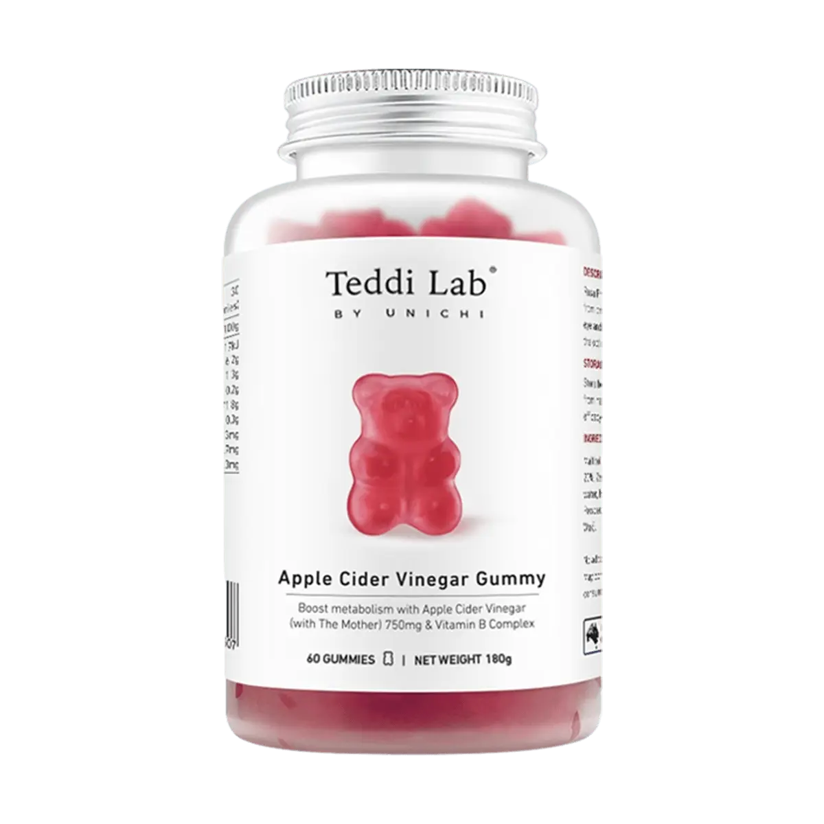 Unichi Apple Cider Vinegar Gummies 60ct - Sugar-Free, Fat-Free, Vitamin B6 Supplement for Metabolism Support & Digestion - Delicious Apple Lemon Flavor - "Mealtime Savior" endorsed by Stephanie Rice