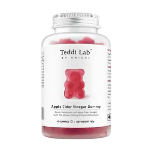 Unichi Apple Cider Vinegar Gummies 60ct - Sugar-Free, Fat-Free, Vitamin B6 Supplement for Metabolism Support & Digestion - Delicious Apple Lemon Flavor - "Mealtime Savior" endorsed by Stephanie Rice