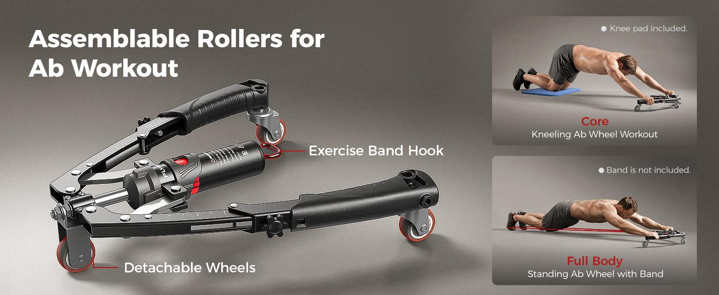 FED Fitness Flybird Series CT1 Chest Trainer Arm Exerciser & Arm Strength Trainer - Adjustable 22-440lbs Core, Tricep Workout Equipment with Ab Roller Wheel, Home Gym Exercise Equipment (Pad & Bag Incl.) for Men Women