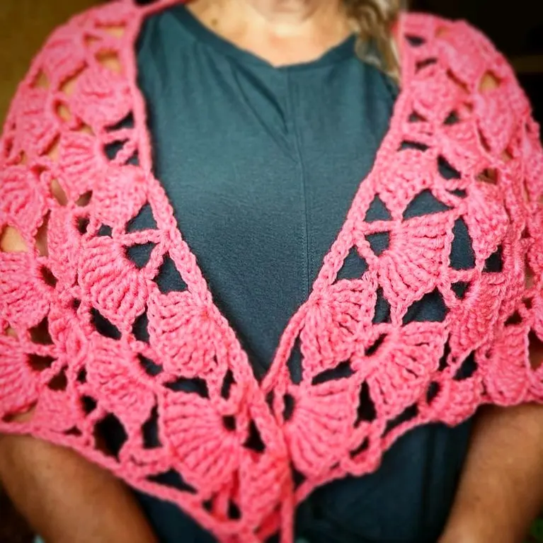 Rose and white crochet shawl Cotton Floral