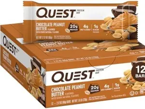 Quest Nutrition Chocolate Peanut Butter Bars, 20g Protein, 1g Sugar, 4g Net Carb, Gluten Free, Keto Friendly, 12 Count