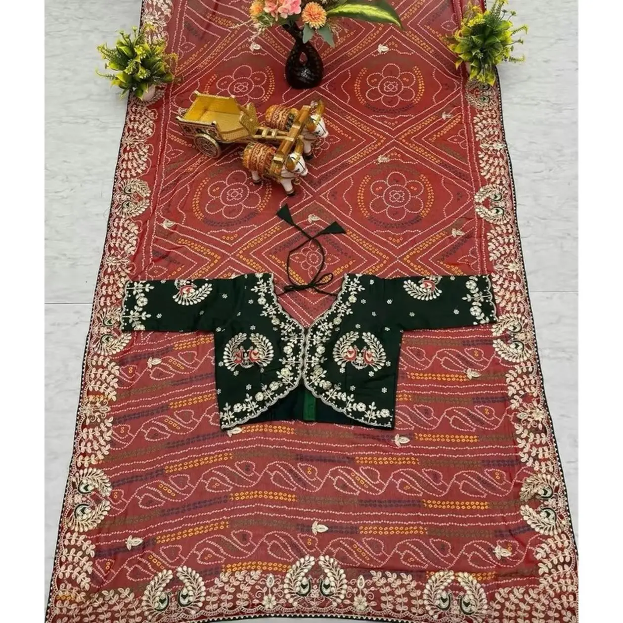 Bandhni Saree with Blouses 40-44 - Traditional Indian Wear for Women