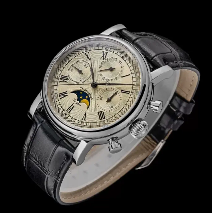Sugess MoonPhase Chronograph 40mm Cream Dial ST1908 Mechanical Saphire Watch