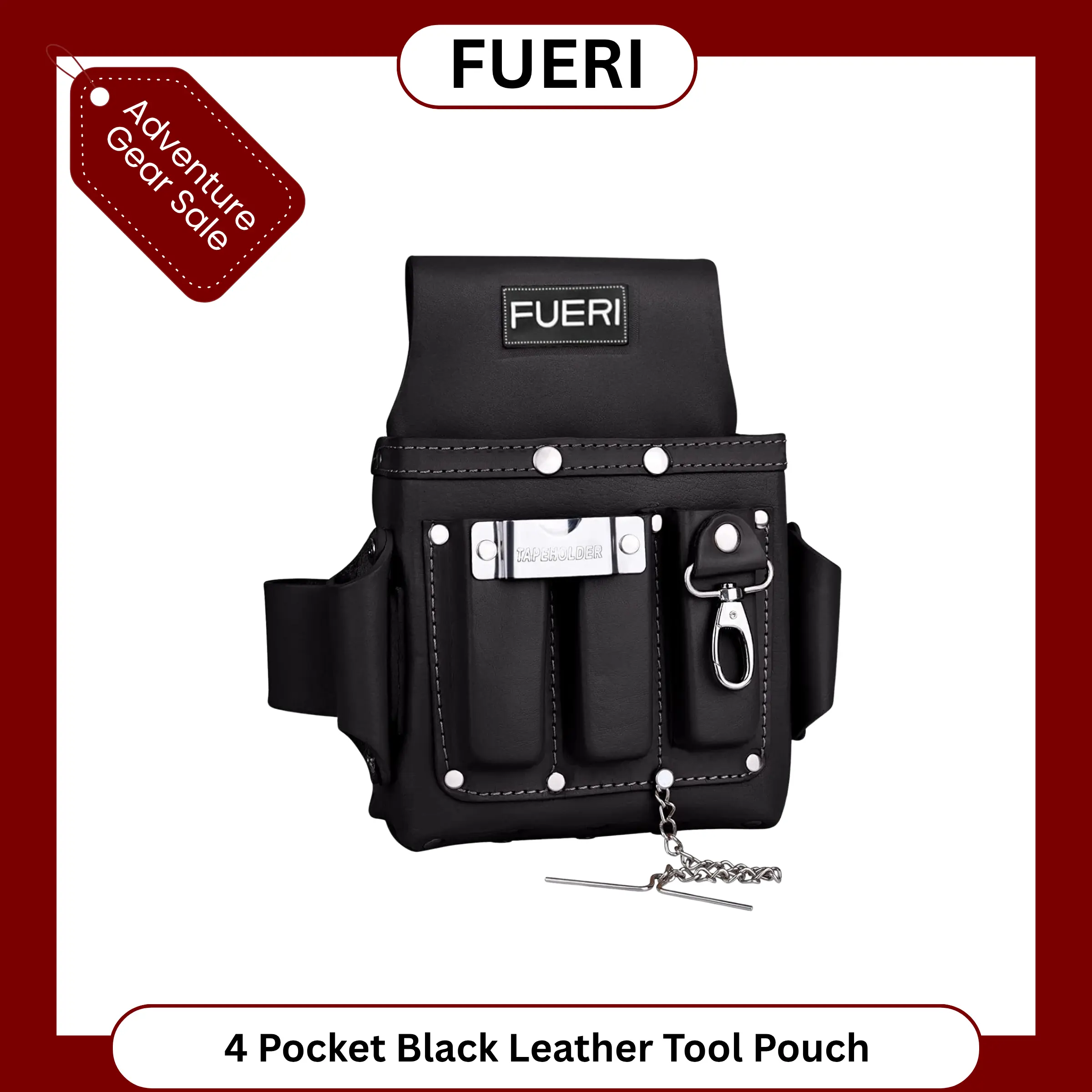 FUERI 4 Pocket Leather Electrician Tool Pouch, Ideal for Electricians. Durable, Reinforced, High Quality.