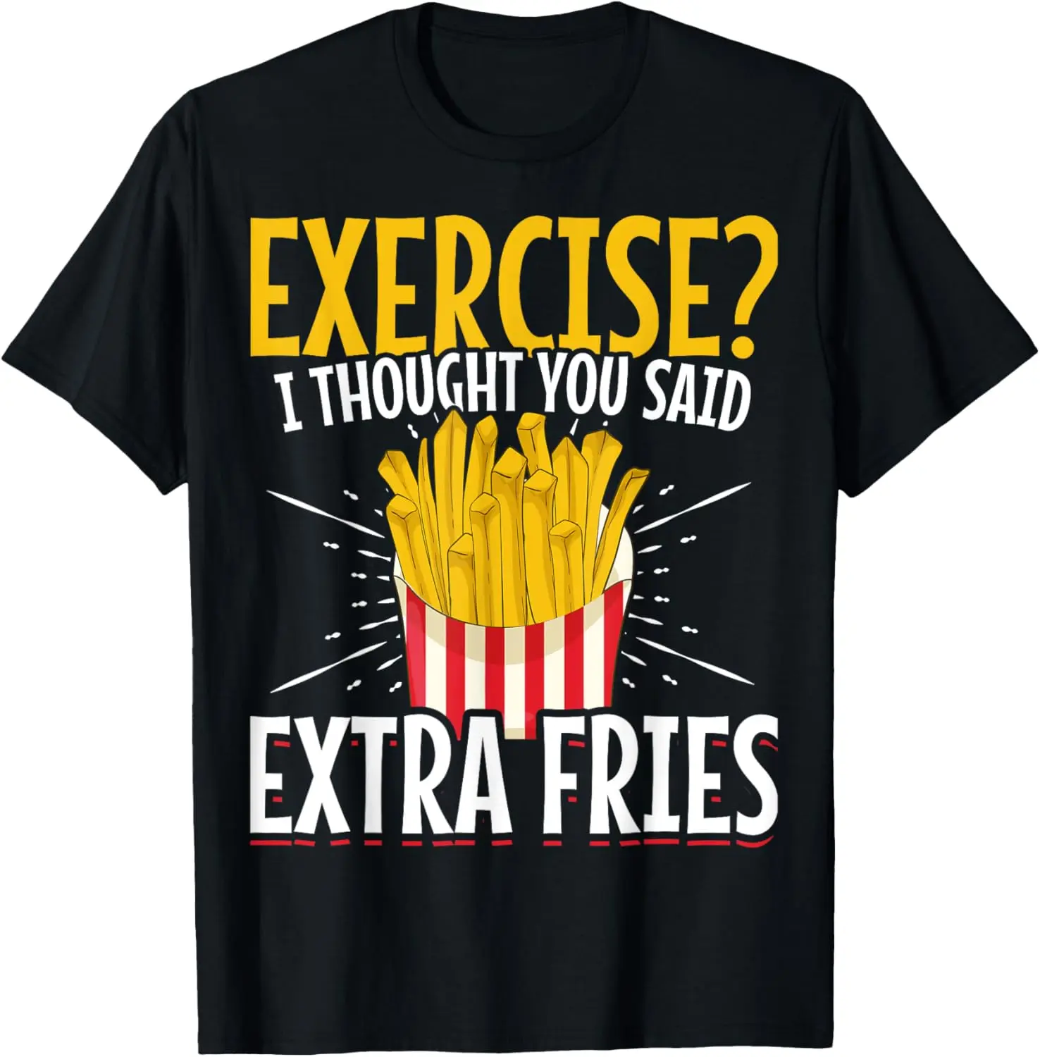 Casual Funny T-Shirt, Unisex 100% Cotton Distressed Graphic Top with Extra Fries Slogan, Short Sleeve Round Neck, Tops, Shortsleeve, Vintage, 100% Cotton Fabric, Fun Quote Tee, Funny Fast Food, Wide Range Of Sizes