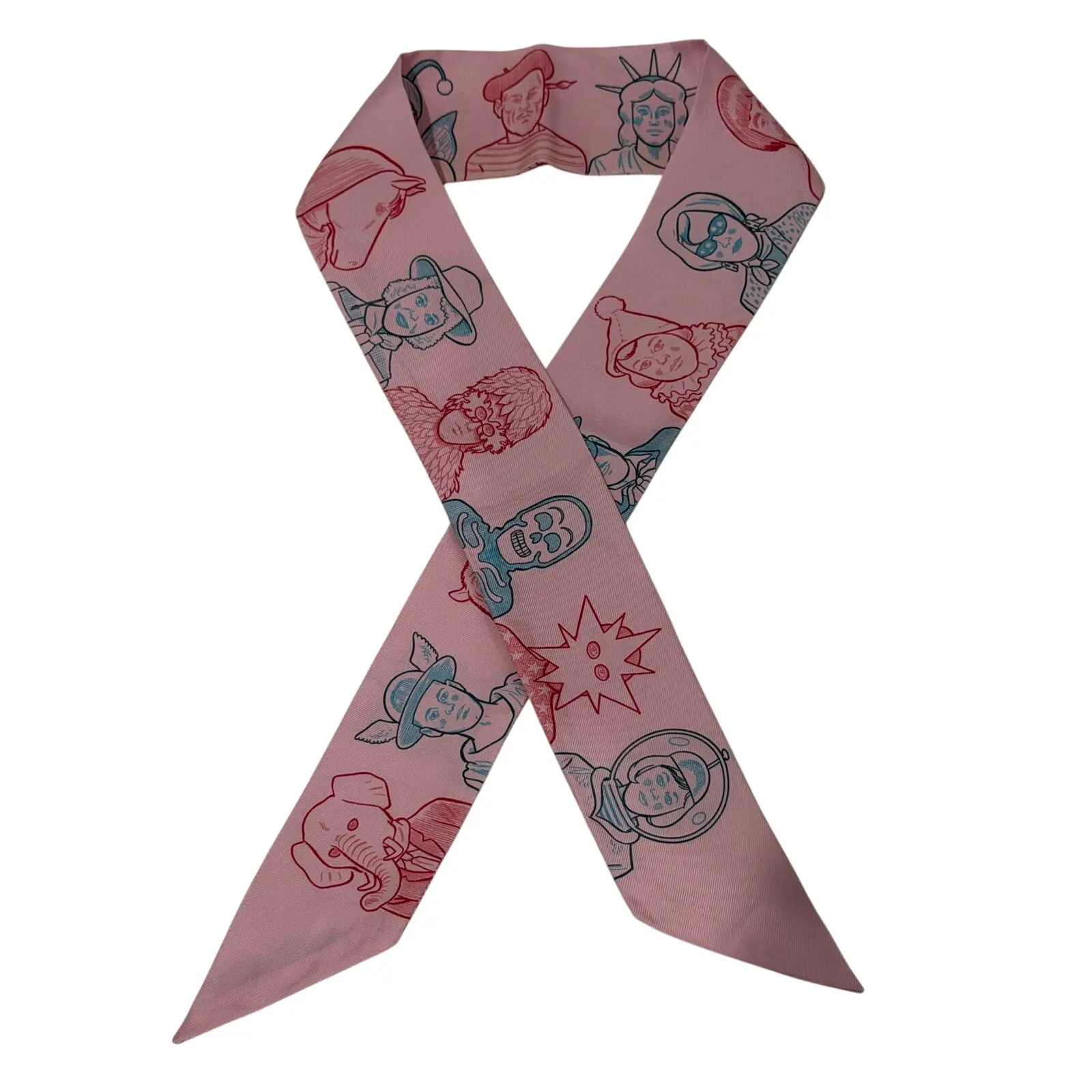 Pre-owned Hermes "Dress Code" Twilly Scarf Vintage, Playful, 100% Silk, 2 Inches Wide, 34 Inches Long Fashion Hair Accessory