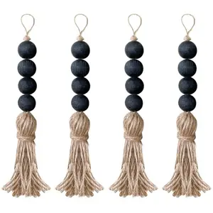 Closet Art Craft Farmhouse Rustic Wood Bead Garland Home Decor Hanging Drawer Knob Gift Pendant Door Handle with Tassels
