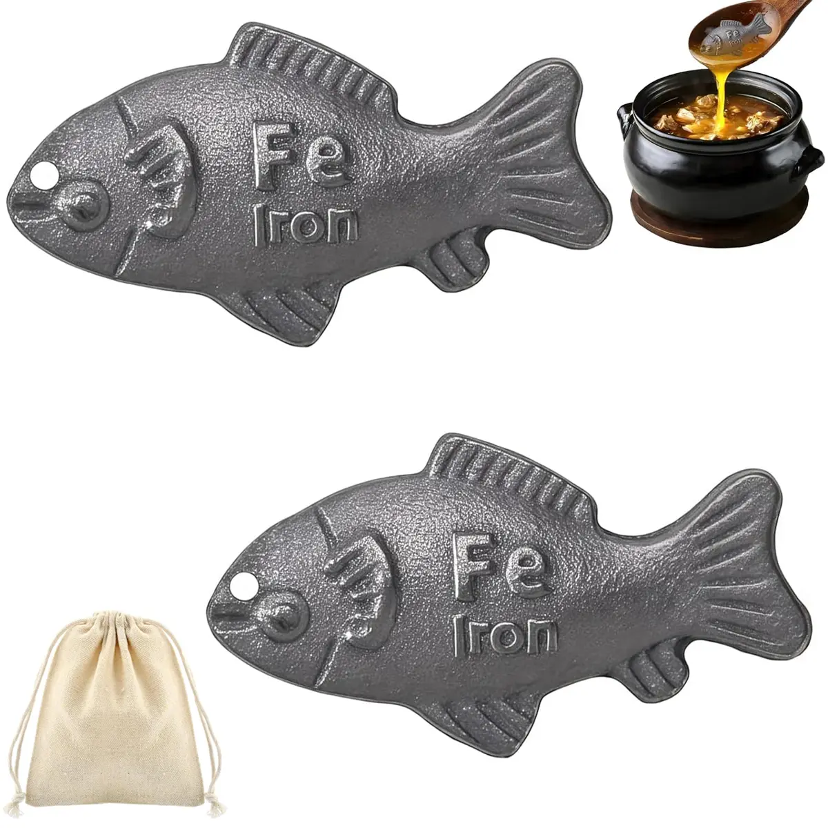 NO BRANDE Iron Fish Kitchen Utensils, Reusable Natural Iron Level Support Supplement for Vegans, 2-Piece Set Great Kitchen Gift for Family (2 Pieces)