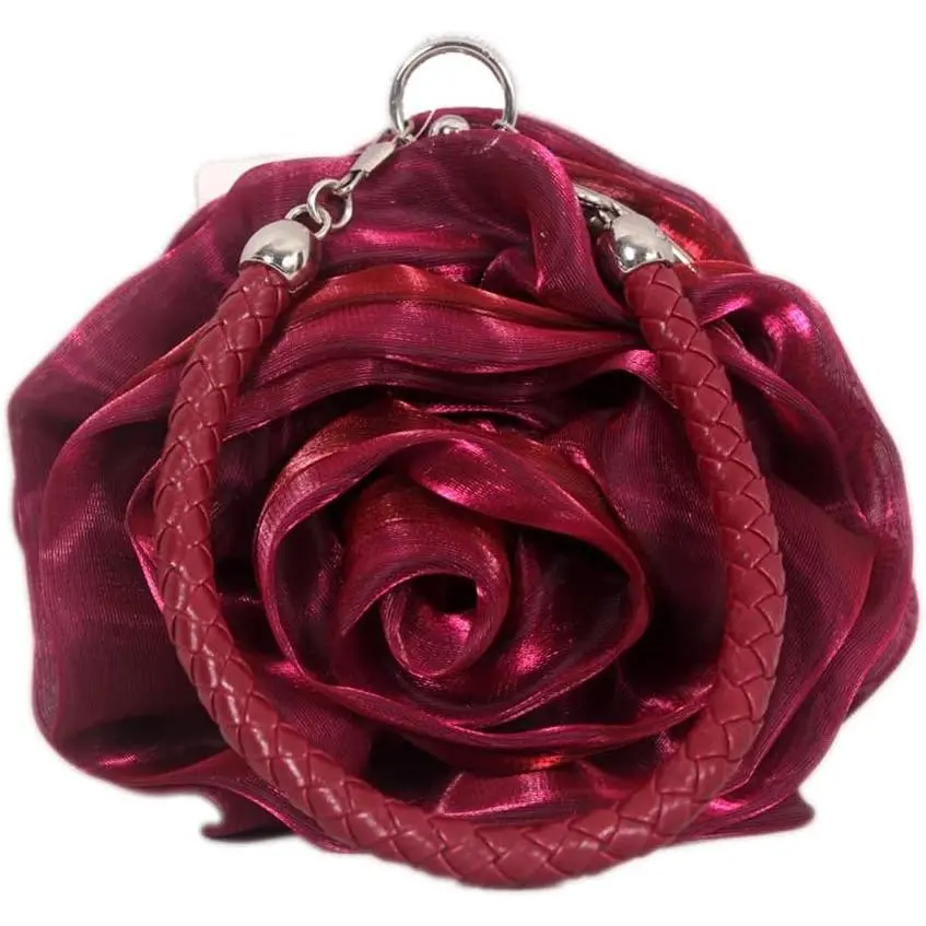 Women's Rose-Shaped Clutch Purse with Elegant Satin Finish, Evening Wristlet with Wrist Straps for Wedding Party, Mini Clutch, Bride Purse, Formal Clutch, Wristlet Strap