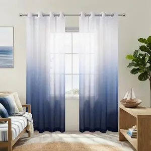 KOUFALL Navy Blue Sheer Curtains 84 Inch Length 2 Panels Set, Print Nautical Ombre White and Dark Blue Pattern Curtains for Boys Bedroom Living Room