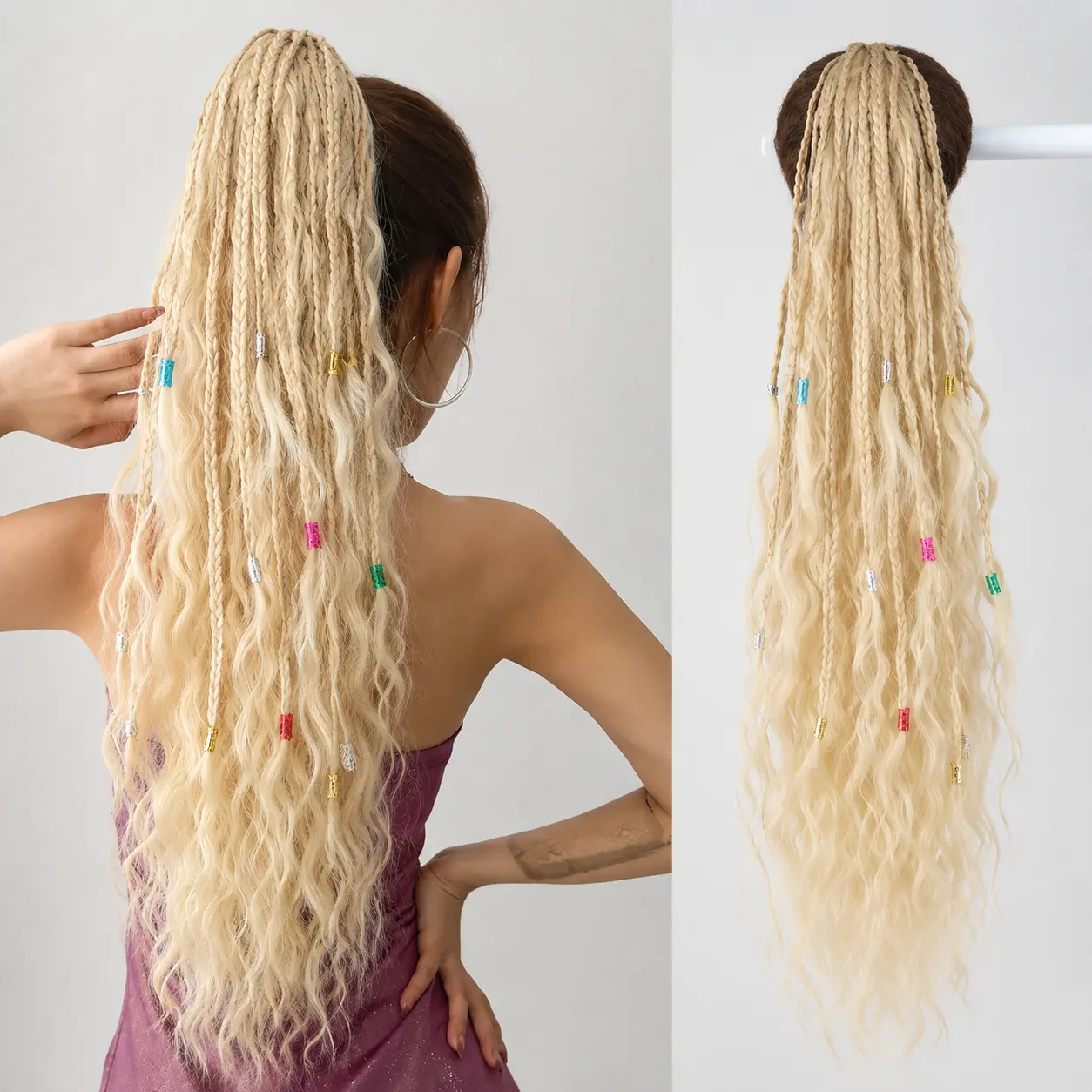 Claw Clip Long Wavy Ponytail Extension with Braids 30 Inch Curly Pony Tail Clip in Hair Extensions for Women fluffy Natural Looking Synthetic Hairpiece for Daily Use