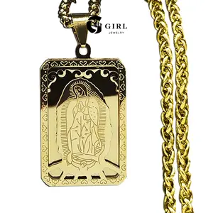 GGIRL Stylish And Edgy 18k Gold-Plated Vintage Square Virgin Mary Pendant Necklace, Unisex Design, Hip-Hop And Punk Style, Perfect For Everyday Wear And Commuting, Ideal As A Gift For Birthdays, Holidays, And Anniversaries