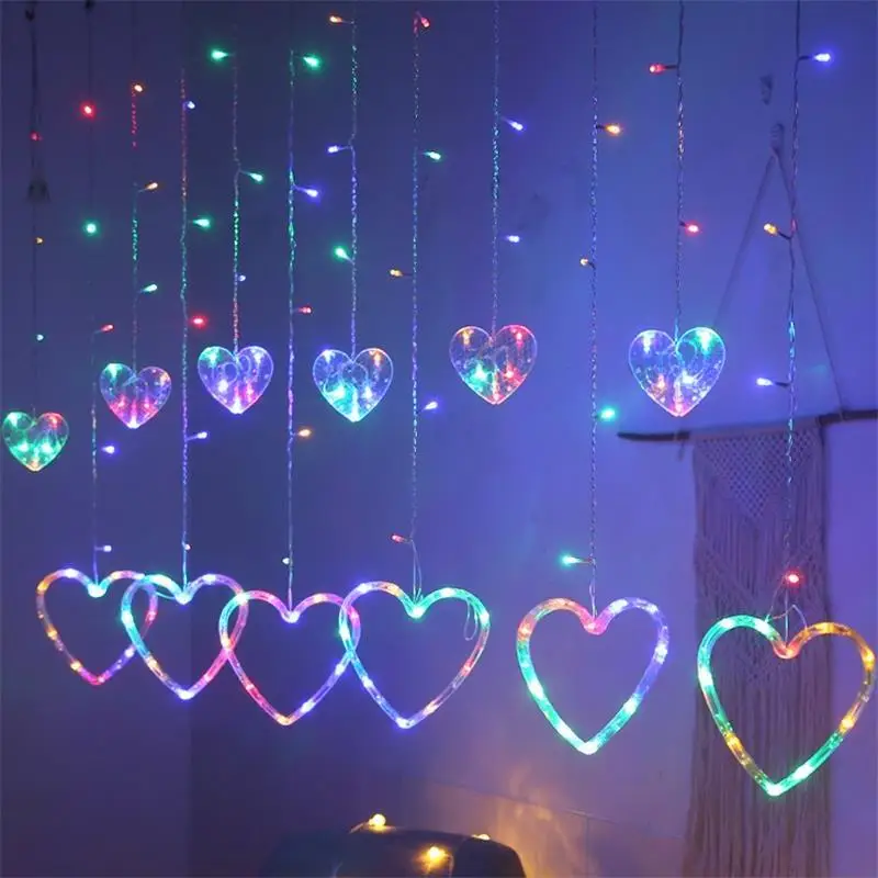 Heart Design LED Fairy Curtain Light, Battery Powered Wire String Lights without Batteries, Novelty Ambient Lights, Suitable for Festival, Bedroom & P