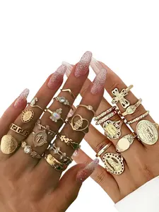 Vintage Gold Virgin Mary Cross Rings Set for Women,25Pcs Chunky Stackable Cross Knuckle Rings Set Retro Jewlery Accessories
