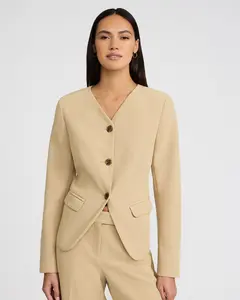Express Signature Stretch Fitted V-Neck Collarless Cutaway Blazer