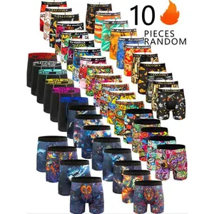 Random Color Men's Graphic Print Boxer Briefs Set, Casual Comfy Stretch Boxer Shorts for Daily Wear, Boxers for Men, Mens Underwear for All Seasons, Undergarments, Performance Boxer Briefs, Print Boxershorts, Street Style Underwear