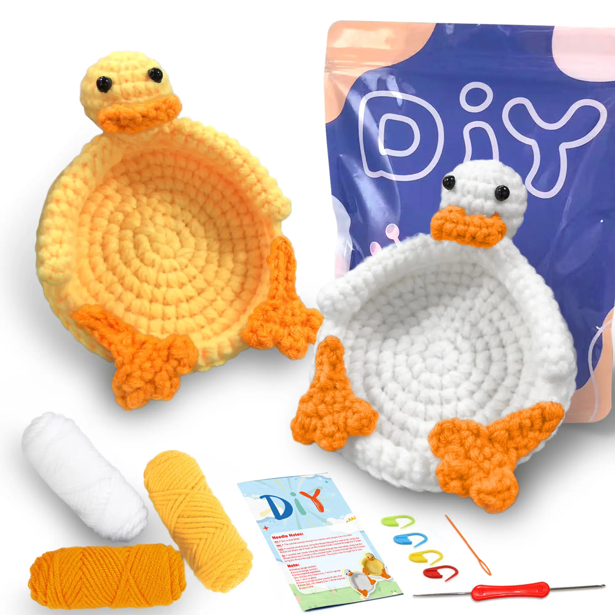 2pc Duck Coasters Crochet Suit for Beginners, Adult Crochet Starter kit,Easy Arts and Crafts Knitting and Crochet Duck Coasters DIY Suit, Handmade Crochet Duck, Handmade Gifts, Handicraft