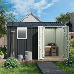 9x6 FT Metal Garden Shed, 9.5x6.7 FT Patio Backyard Storage House with 1 Window for Tool Organization (Home Improvement Garden Building)