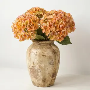 Orange Dried Hydrangea Flowers Artificial (4 Pcs) - 19" Faux Floral Stems for Farmhouse Home Decor, Wedding Bouquet, Vase Fillers - Real Touch Dried Look Hydrangeas for Fall Autumn Decor