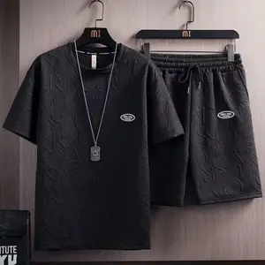 Kyn Apparel Men's sets 2026 new Waffle Summer Casual Tshirt + Shorts Suit basketball Tracksuit Letter print Solid color tracksuit loose suit