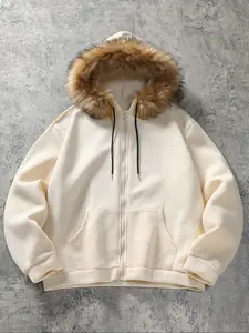 Men's Faux Fur Hoodie Jacket, Winter Casual Outerwear, Warm & Stylish Design, Perfect for Daily Wear, Trendy Men's Fashion