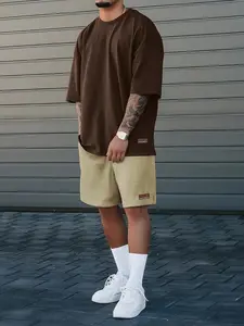 Men's Solid Short Sleeve T-Shirt & Cargo Shorts Set, Regular Fit Casual Round Neck Tee & Track Shorts, Summer Outfits Clothes Set for Men Menswear