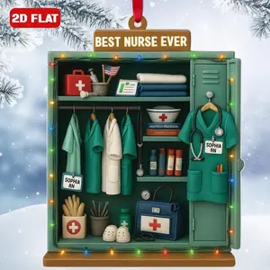 Custom Best Nurse Ever Christmas Ornament, Personalized Nurse Locker Ornament 2D Flat Style, RN Scrubs Ornament Keepsake, Nurse Appreciation Gift