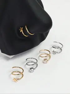 Star Design Nose Ring, Stainless Steel Nose Band Rings, Silvery and Golden Women's and Men's Stud Earrings, Nostril Screw Nose Studs, Nose Piercing Jewelry