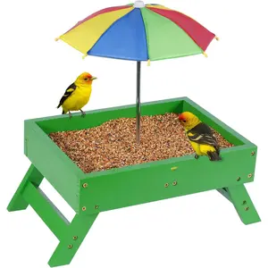 Ground Bird Feeder for Outdoors Bird& Feeder Wooden Chicken Picnic Table Platform Feeder  Bird Feed Crow Feeder for Outside with 5 LBS Capacity