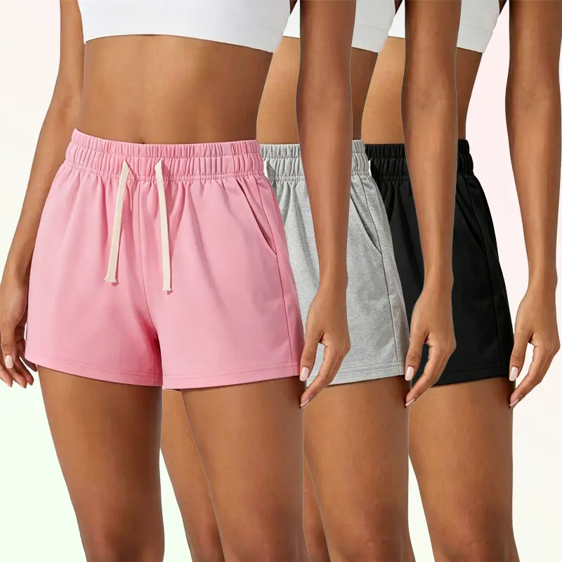 Women' s loose knit casual shorts elastic drawstring, breathable for home and running; high- waisted casual athletic shorts; drawstring pocket loungewear sleep shorts; soft, breathable everyday shorts Womenswear shorts para mujeres sweat shorts