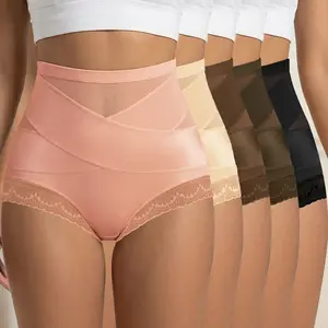 Morelect 5/8 Pack Women‘s High Waist Panties, Cross-Front Design & Side Lace Briefs, Lightweight Breathable Everyday Underwear, All Season Comfort Undies,mothersdaygift.