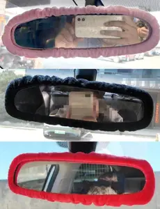 1pc Car Rearview Mirror Cover, Decorative Short Velvet Cute Cartoon Reversing Mirror Cover, Car Interior
