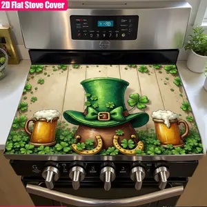 1 St. Patrick's Day electric stove cover - green hat with clover, beer glass, and horseshoe design, scratch resistant kitchen decoration, suitable for gas stoves/ovens, anti slip and heat-resistant rubber stove cover, oven mat, coffee machine mat