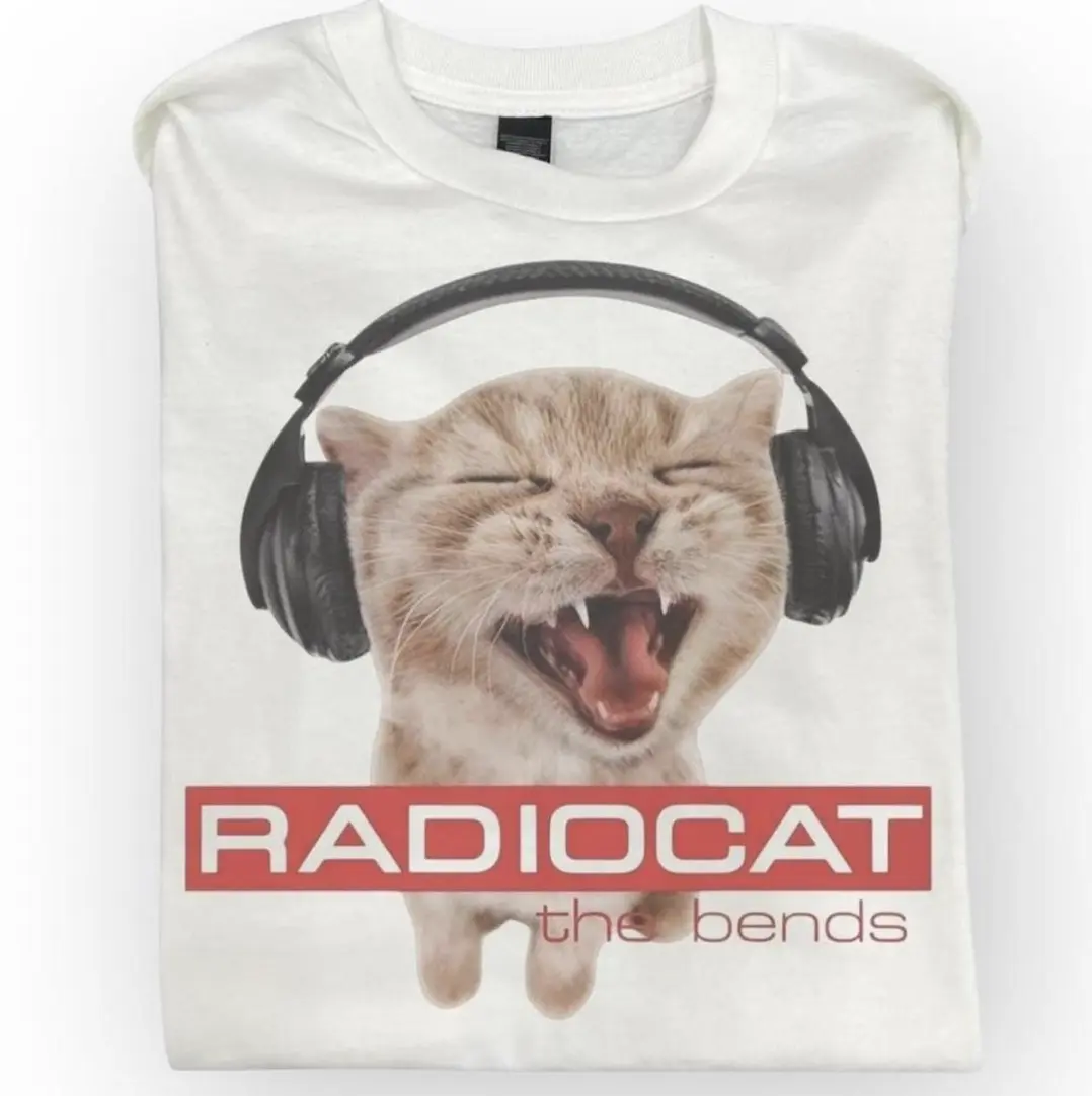 Vintage Style Parody RadioCat Funny Band Graphic Tshirt, Music Band Tee, Gift Shirt, Cotton Comfort Crewneck Top Basic Fit Casual Streetwear Womenswear Menswear
