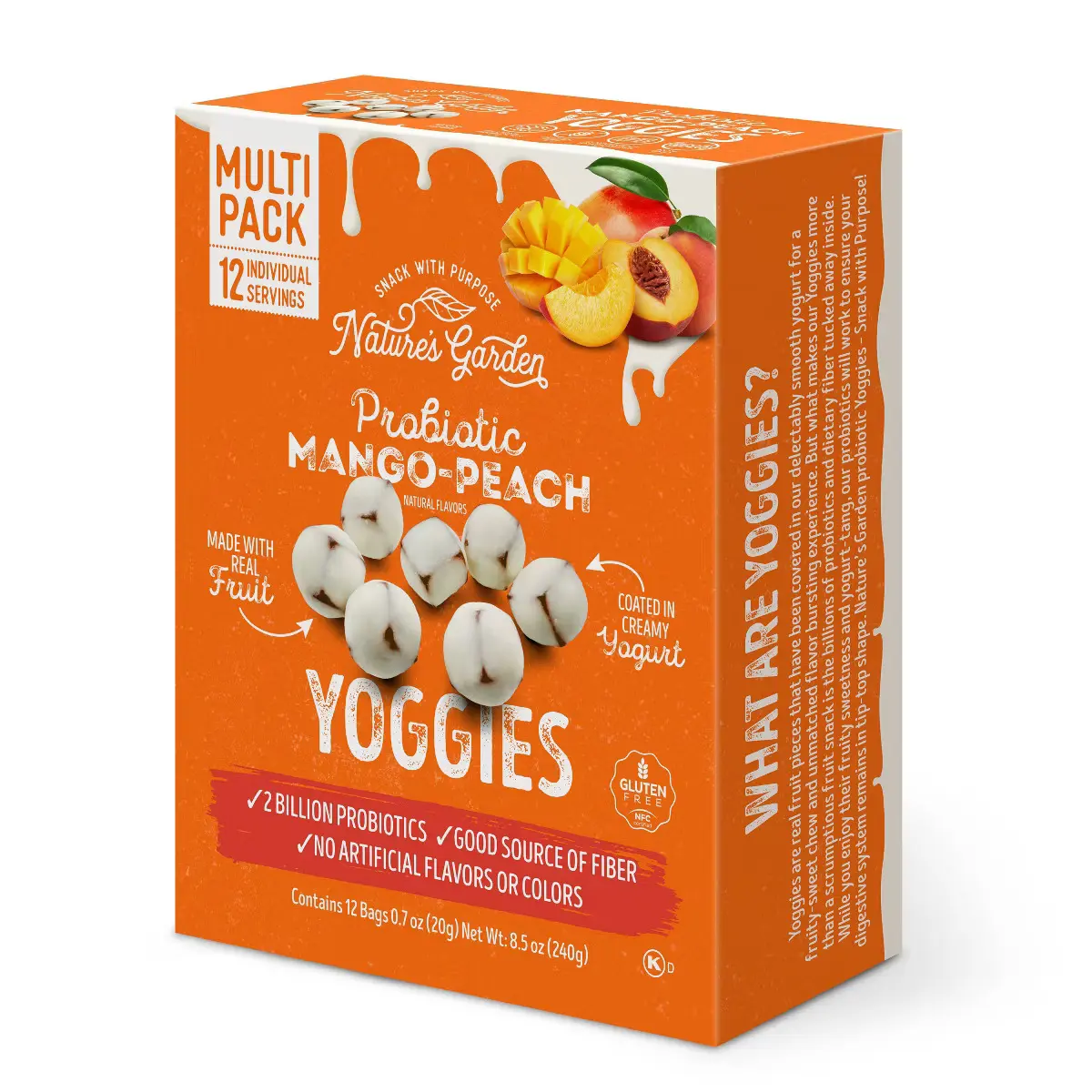 Nature's Garden Snacks Probiotic Yoggies Fruit Snacks Mango Peach - 8.5oz/12ct, No Artificial Flavors or Colors