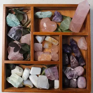 Intuitive Crystal Bundle - A Unique Handpicked Surprise with Amethyst Rose Quartz & Green Aventurine in Wooden Tray