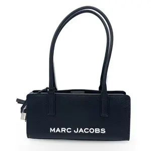 Marc Jacobs The Leather Mini Tote Bag Black Sleek Everyday Designer Carryall with Logo Embossed